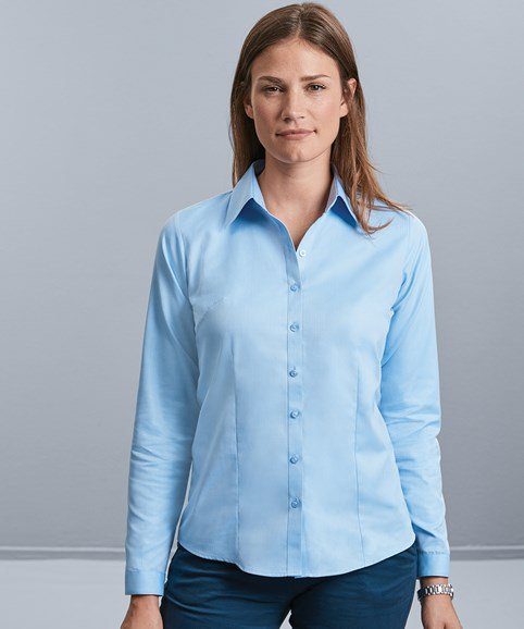 Russell Collection Women's long sleeve herringbone shirt - Topworkwear ...